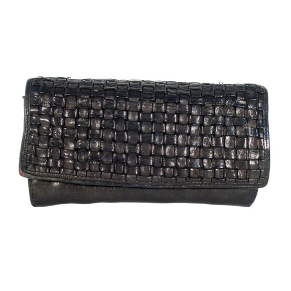 VALENTINA Intrecciato Leather Envelope Clutch Wallet - Handmade in ITALY - Picture 1 of 10